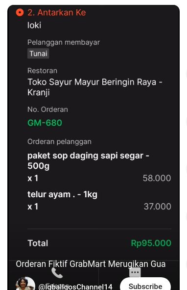 Driver ojol mengalami orderan fiktif dengan belanjaan bahan masakan