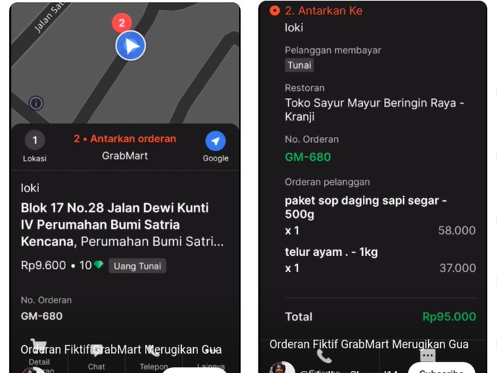 Driver ojol mengalami orderan fiktif dengan belanjaan bahan masakan