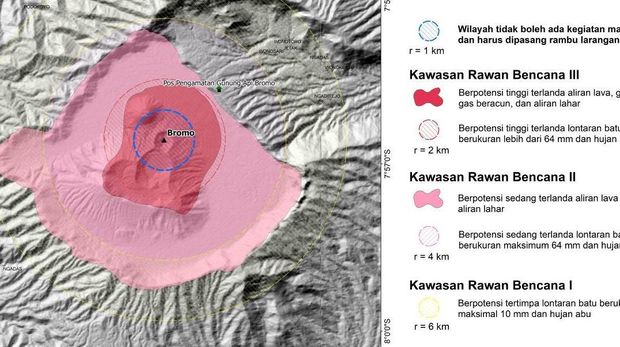 Area bahaya Gunung Bromo seiring terjadinya peningkatan aktivitas