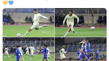Ronaldo bangga cetak gol pertama di Al Nassr. Foto: Twiiter