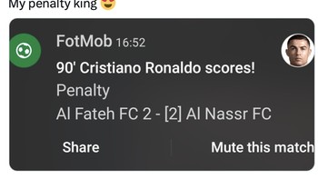 Terlebih gol Ronaldo ini sebagai penyelamat Al Nassr dari kekalahan, meski gol itu datang dari penalti. Foto: Twiiter