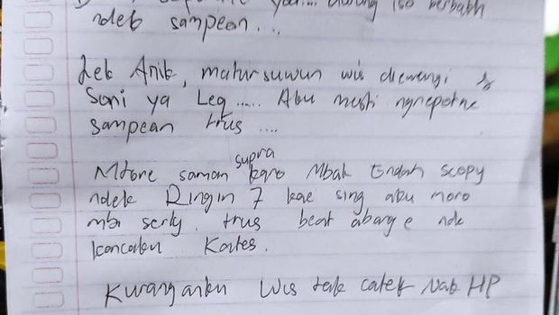 Surat ya ditinggalkan pemuda Tulungagung yang gantung diri