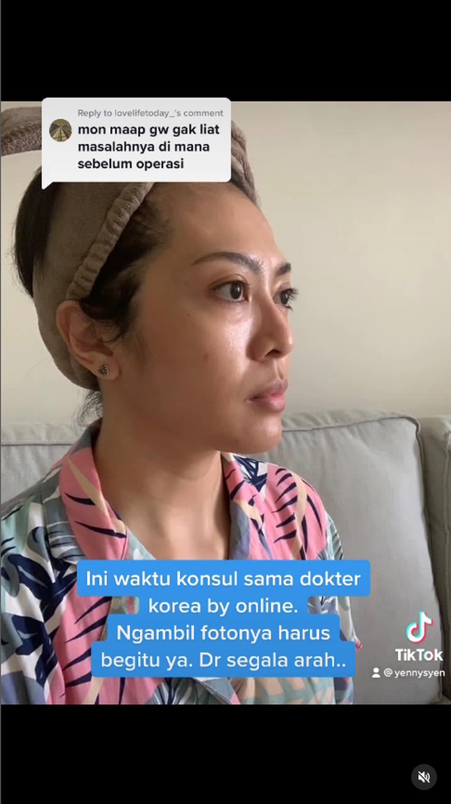Dalam sebuah postingan di TikTok, Yenny mengungkap alasannya melakukan operasi hidung adalah untuk memperbaiki fungsinya. Keputusan buat rhinoplasty karena benerin fungsi hidung dulu. Lebih baik secara penampakan, itu bonus. Tulang hidung bengkok makanya mengganggu fungsi, tulis Yenny.Foto: Instagram/TikTok @yennysyen