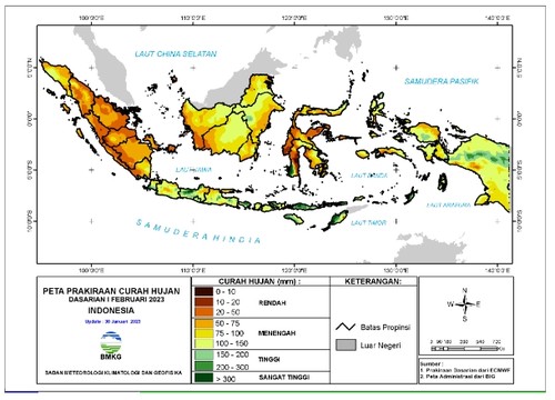 Curah Hujan di Indonesia pada Februari 2023. (BMKG)