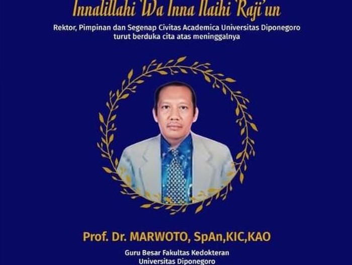 Prof Dr Marwoto Guru Besar Fakultas Kedokteran Undip Semarang meninggal dunia, Minggu (5/2/2023).