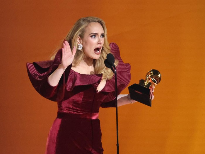 Adele Adele accepts the award for Best Pop Solo Performance for Easy On Me during the 65th Annual Grammy Awards in Los Angeles, California, U.S., February 5, 2023. REUTERS/Mario Anzuoni