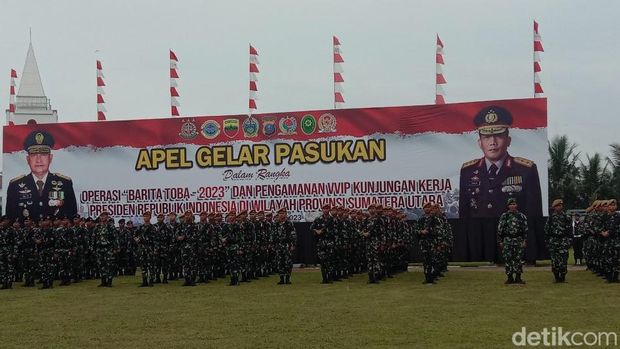 Apel pengamanan jelang kedatangan Presiden Jokowi pada puncak HPN di Medan. (Finta Rahyuni/detikSumut)