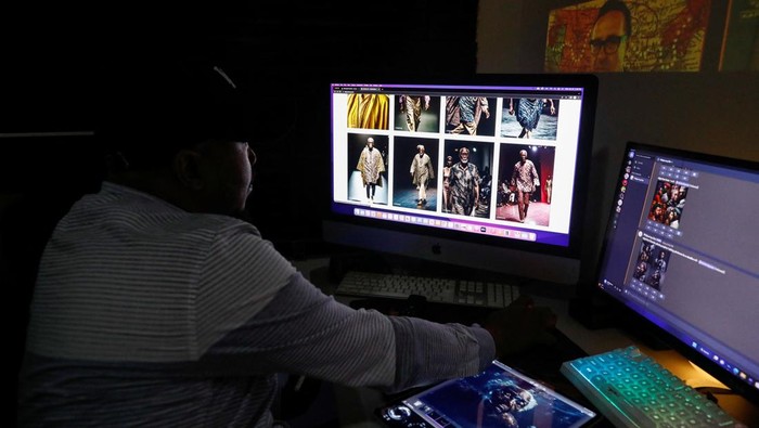 Nigerian artist Malik Afegbua creates hyper-realistic pictures of African elderly people, using artificial intelligence, at his home in Lagos, Nigeria January 25, 2023. REUTERS/Temilade Adelaja