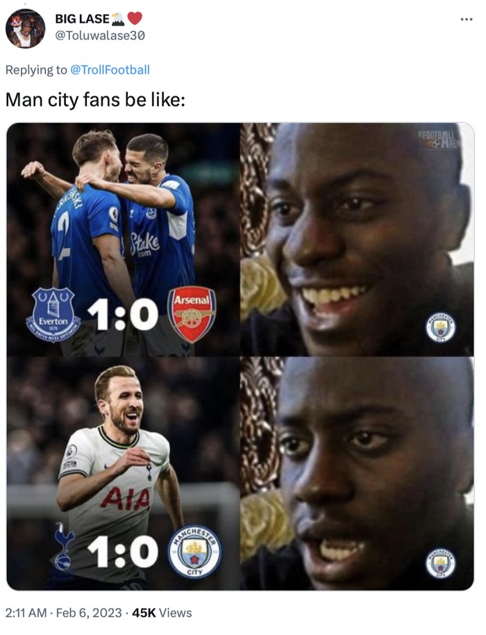 Persaingan Liga Inggris pekan kemarin berlangsung seru. Kekalahan Man City jadi syukur Arsenal dan Man United dan meme-nya berterbaran di lini masa.