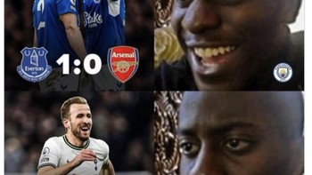 Man City gagal memangkas jarak dengan pemuncak klasemen Liga Inggris, Arsenal, usai ditekuk oleh Tottenham Hotspur. Foto: Twitter