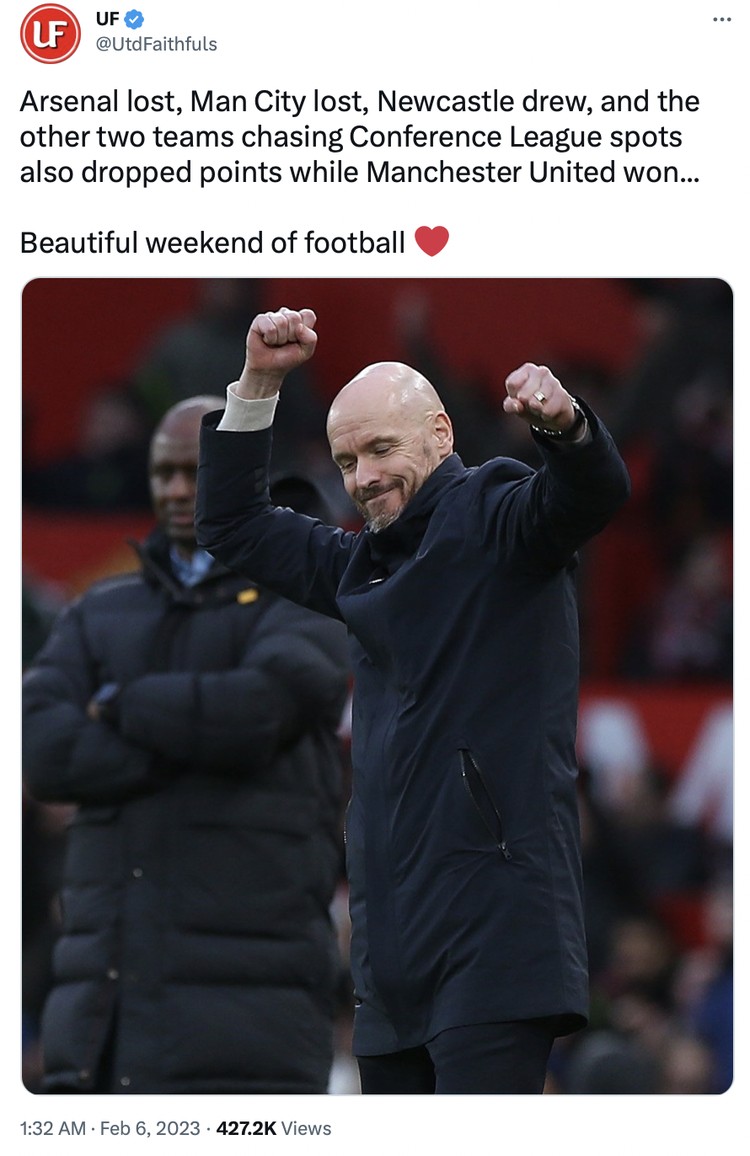 Persaingan Liga Inggris pekan kemarin berlangsung seru. Kekalahan Man City jadi syukur Arsenal dan Man United dan meme-nya berterbaran di lini masa.
