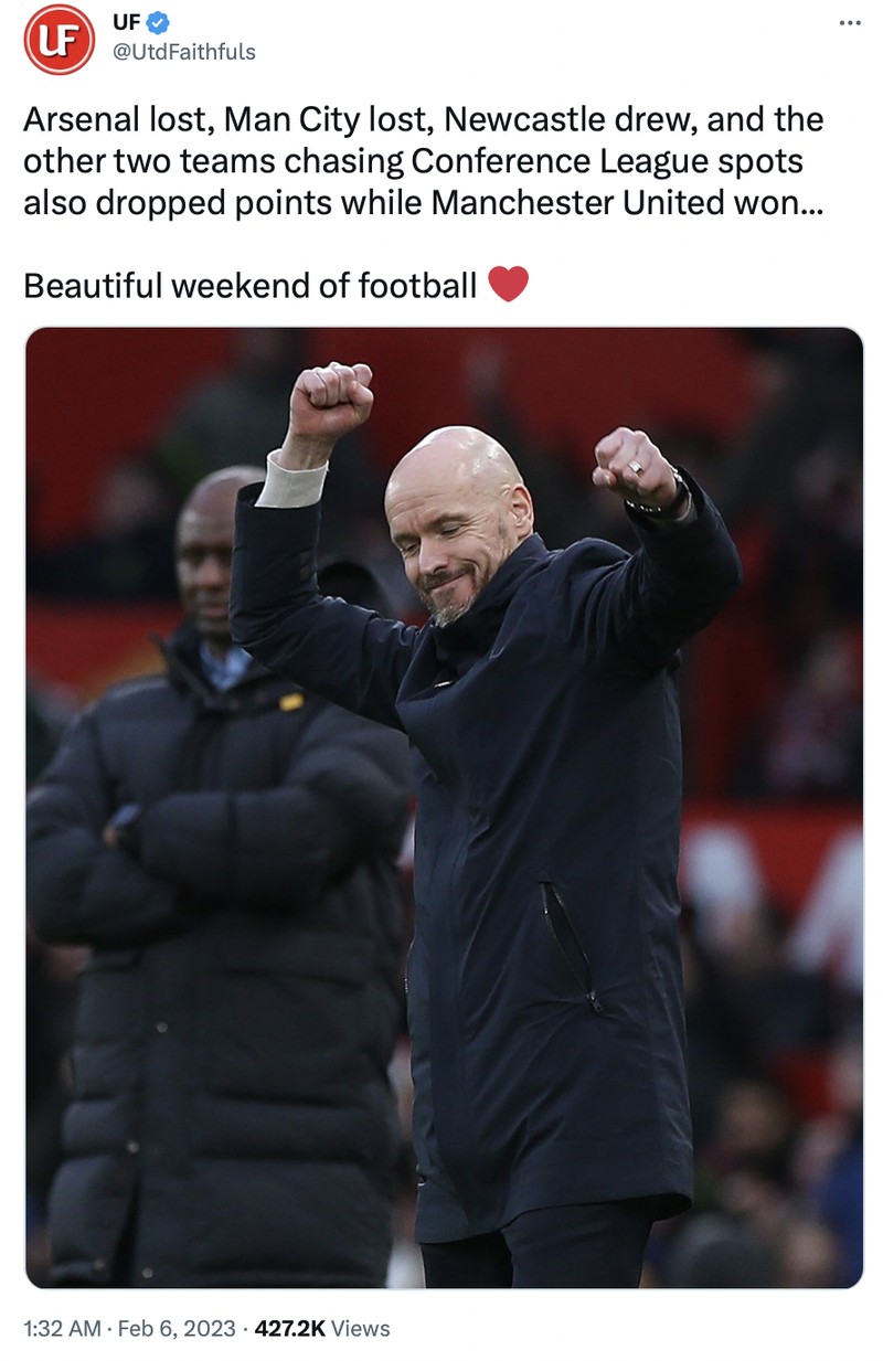 Persaingan Liga Inggris pekan kemarin berlangsung seru. Kekalahan Man City jadi syukur Arsenal dan Man United dan meme-nya berterbaran di lini masa.