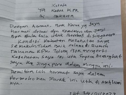 Penampakan surat Lukas Enembe yang dikirimkan ke Ketua KPK Firli Bahuri.