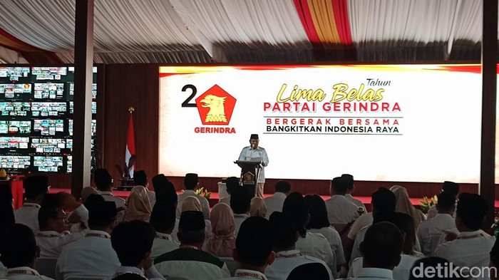 Prabowo Subianto di HUT ke-15 Gerindra. (Adrial Akbar/detikcom).
