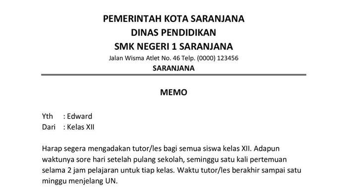 contoh surat dinas