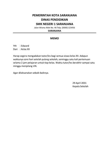 contoh surat dinas