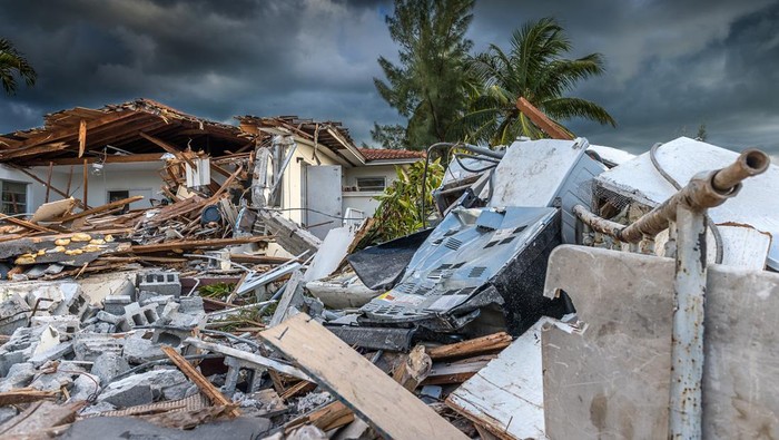 House destroyed by the passage of a hurricane in Florida.