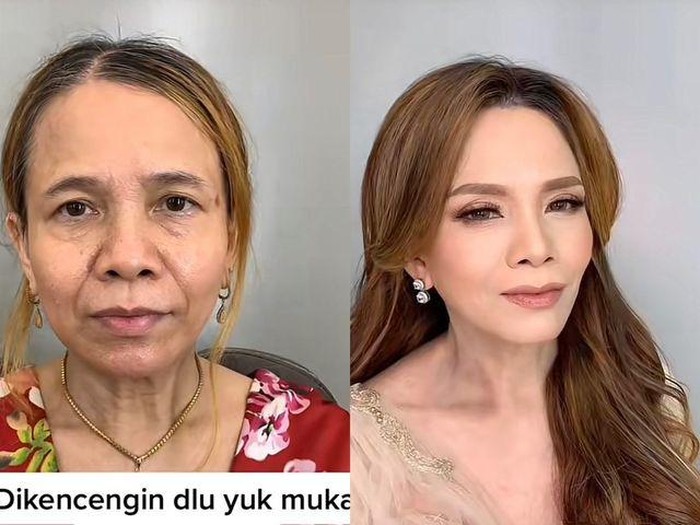 MUA mengunggah transformasi makeup wanita usia 60 tahun jadi pangling.