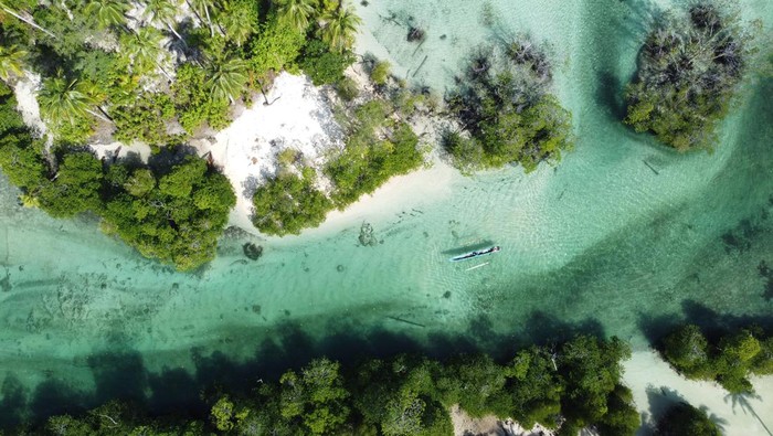 Eksotisnya Pesona Pulau Putoutougat di Mentawai Pengunjung menggunakan perahu bercadik menikmati perjalanan di antara Pulau Putoutougat dan Pulau Silabok, Kabupaten Kepulauan Mentawai, Sumatera Barat, Rabu (8/2/2023). Pulau Putoutougat merupakan salah satu gugusan pulau di Mentawai yang terkenal dengan spot pemandangan terbaik bagi wisatawan lokal dan mancanegara.