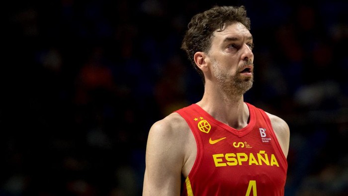 Spains forward Pau Gasol reacts during the international friendly basketball match between Spain and France at Martin Carpena sportshall in Malaga, on July 8, 2021, as preparation for the Tokyo 2020 Olympic games. (Photo by JORGE GUERRERO / AFP)