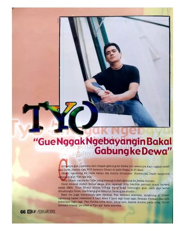 Sebelum menjadi drummer Dewa 19 Tyo Nugros pernah menjadi salah saatu anggota band rock bernama Getah. Ia kemudian memutuskan untuk keluar dari grup band rock tersebut dan pindah ke Dewa 19. Foto: Instagram/@koleksimajalah_hai_