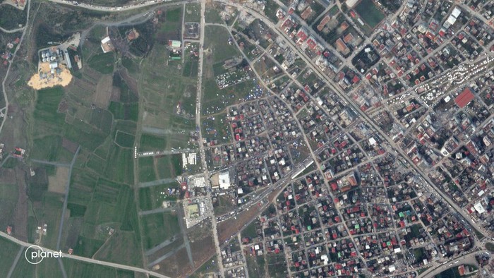 A satellite image shows the city of Nurdagi in Turkey, February 7, 2023. Planet Labs PBC/Handout via REUTERS  THIS IMAGE HAS BEEN SUPPLIED BY A THIRD PARTY. MANDATORY CREDIT. NO RESALES. NO ARCHIVES.
