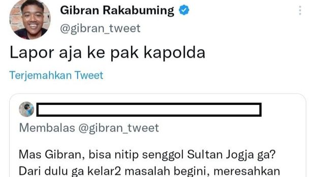 Gibran Rakabuming diminta senggol Sultan Jogja soal geger kasus pembacokan di titik nol. Foto diunggah Kamis (9/2/2023).