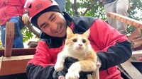 Dalam tangkapan layar yang diperoleh dari video selebaran, seekor kucing diselamatkan dari puing-puing pasca gempa mematikan di Provinsi Hatay, Turki, Selasa (7/2/2023).