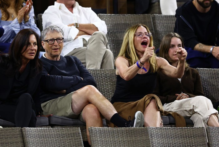 US businessman Bill Gates (2nd L) attends the tennis match between Paula Badosa of Spain and Maria Sakkari of Greece during their WTA semifinal match at the Indian Wells tennis tournament on March 18, 2022 in Indian Wells, California. (Photo by Frederic J. BROWN / AFP) (Photo by FREDERIC J. BROWN/AFP via Getty Images)