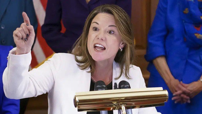 FILE - Rep. Angie Craig, D-Minn., speaks during an event at Capitol in Washington, July 20, 2022. Craig was assaulted in her Washington apartment building on Thursday, Feb. 9, 2023, her chief of staff said, but added that there was no evidence that the attack was politically motivated.(AP Photo/J. Scott Applewhite, File)