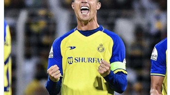 Kabar dari negeri Arab terdengar lantang di dunia maya, saat Cristiano Ronaldo mencetak quattrick ke gawang Al-Wehda dalam lanjutan Liga Arab Saudi. Foto: Twitter