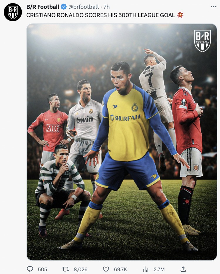 Cristiano Ronaldo memborong empat gol saat Al-Nassr melumat Al-Wehda semalam. Netizen langsung gempar karena CR7 belum habis.