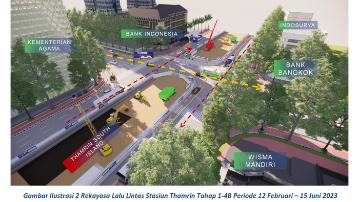 Dishub DKI menerapkan rekayasa lalu lintas di Jalan MH Thamrin sehubungan berjalannya proyek MRT Fase 2 rute Stasiun Bundaran HI hingga simpang Harmoni. (dok MRT)