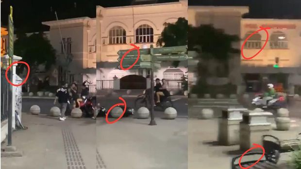 Kolase screenshot pembacokan pemuda di Titik Nol, Jogja.
