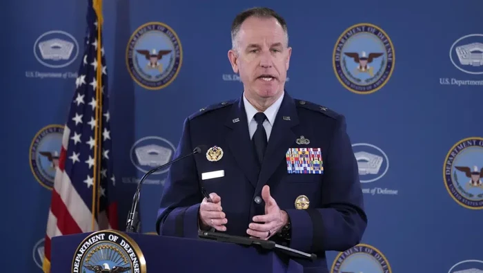 Pentagon spokesman Air Force Brig. Gen. Pat Ryder briefs reporters at the Pentagon in Washington, Friday, Feb. 10, 2023. (AP Photo/J. Scott Applewhite)