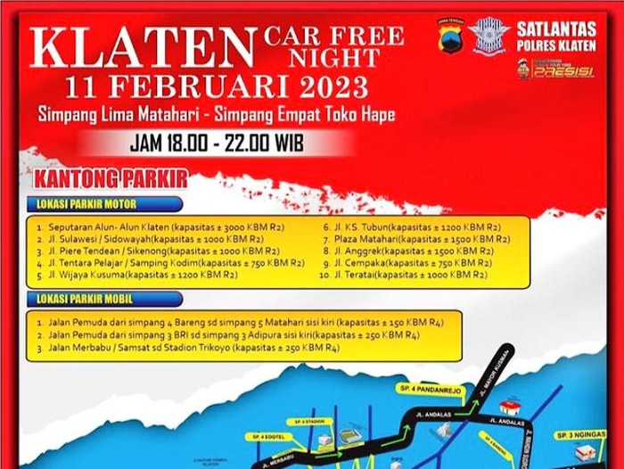 Penutupan Ruas Jalan Pemuda Klaten untuk Car Free Night. Foto diunggah Sabtu (11/2/2023).