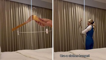 Cara mengatasi gorden kamar yang tidak tertutup sempurna. Foto: TikTok/esthersturrus via Bored Panda