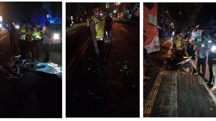 Dua orang pengendara sepeda motor tewas dengan kepala pecah setelah mengalami tabrakan di Jalan Mahendradata, Kota Denpasar, Bali. (Dok. Polresta Denpasar)
