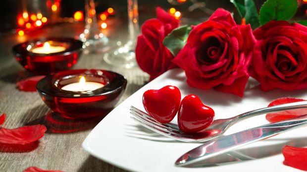Festive place setting for Valentines day