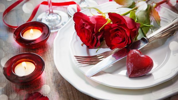 Festive place setting for Valentines day