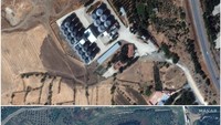 Kombinasi foto satelit menunjukkan gudang biji-bijian sebelum gempa bumi di Nurdagi, Turki, 6 September 2019 (atas), dan gudang biji-bijian yang sama rusak setelah gempa bumi di Nurdagi, Turki, 9 Februari 2023. Satellite image copyright 2023 Maxar Technologies/Handout via REUTERS.