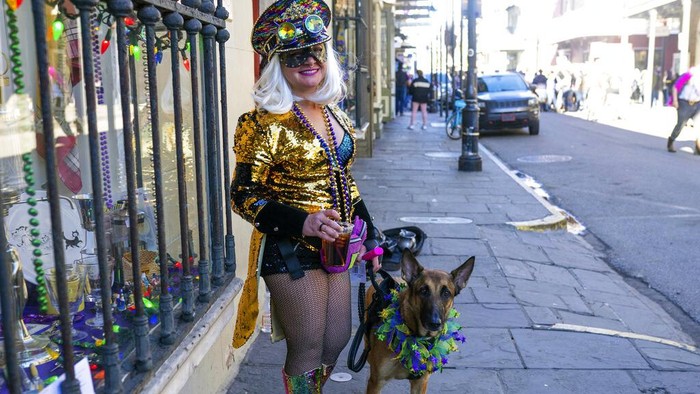 Participants take part in the Krewe of Barkus, Mardi Gras parade for dogs, in the French Quarter of New Orleans, Sunday, Feb. 12, 2023. (AP Photo/Rita Harper)