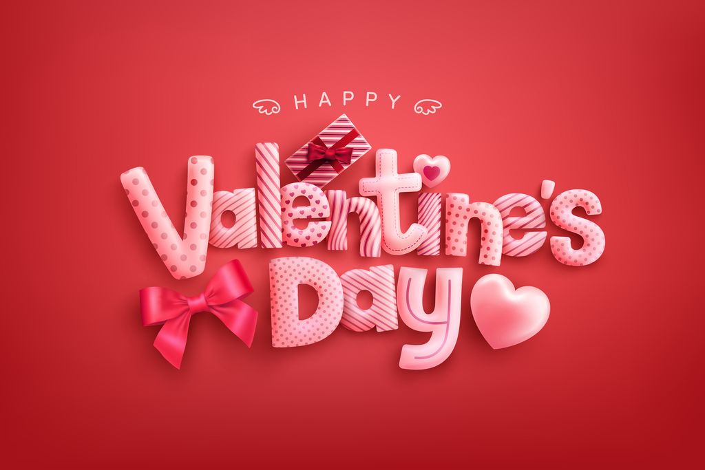 Happy Valentine's Day Poster or banner with cute font,sweet hearts and gift box on red background.Promotion and shopping template or background for Love and Valentine's day concept