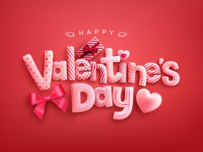 Happy Valentines Day Poster or banner with cute font,sweet hearts and gift box on red background.Promotion and shopping template or background for Love and Valentines day concept