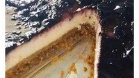 Memiliki penampilan yang ambigu, kue ini terlihat seperti perahu yang sedang di laut. Padahal ini adalah foto blueberry cheesecake. Foto: Bored Panda