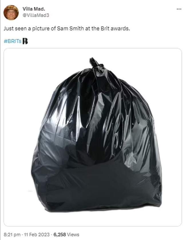 Ada pula yang menyebut Sam Smith seperti kantong sampah besar. Foto: Twitter