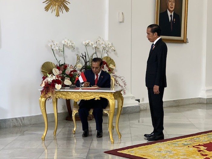 Presiden Joko Widodo (Jokowi) menerima kunjungan Perdana Menteri (PM) Timor Leste, Taur Matan Ruak, di Istana Kepresidenan Bogor, Jawa Barat, Senin (13/2/2023).