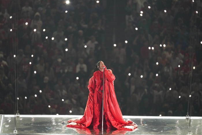 Rihanna Rihanna performs during the halftime show at the NFL Super Bowl 57 football game between the Kansas City Chiefs and the Philadelphia Eagles, Sunday, Feb. 12, 2023, in Glendale, Ariz. (AP Photo/Ashley Landis)