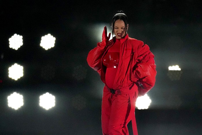 Rihanna Rihanna performs during the halftime show at the NFL Super Bowl 57 football game between the Kansas City Chiefs and the Philadelphia Eagles, Sunday, Feb. 12, 2023, in Glendale, Ariz. (AP Photo/Ashley Landis)
