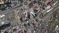 Citra satelit yang disediakan oleh Maxar Technologies ini menunjukkan kerusakan bangunan, pemindahan puing-puing, dan tempat penampungan sementara di Kahramanmaras, Turki, Senin(13/2/2023).  